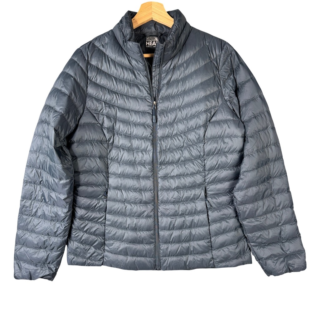 32 Degrees Heat Womens Packable Down Puffer Jacket Gray Full Zip Small TZ312652